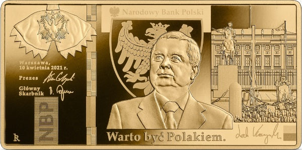 500 zł + 20 zł, moneta złota + banknot Lech Kaczyński. Warto być Polakiem, 2021